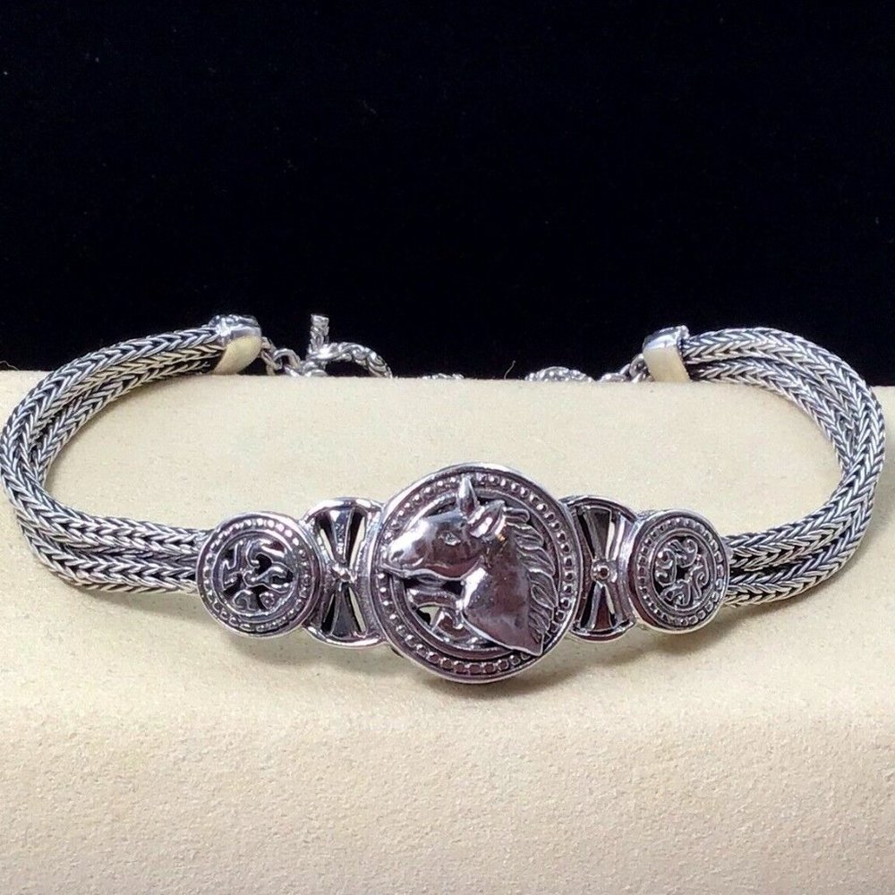 Sterling Silver Bali Bracelet Indonesia Horse Adjustable 6.75-7.75” 18.8g New